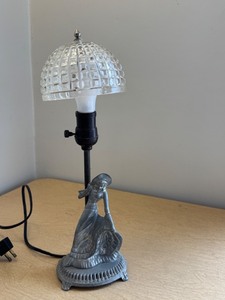 lot 52 image: Vintage Metal Girl Figure Lamp with Glass Shade