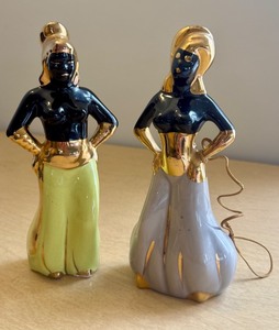 lot 59 image: Pair of Vintage 1940s Genie Blackamoor Nubian Ceramic Figurines