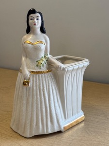 lot 67 image: Vintage Lady Figurine Planter with Gold Accents