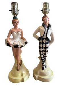 lot 26 image: Pair of Vintage Ceramic Harlequin and Ballerina Lamps