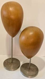 lot 314 image: Pair of Vintage Solid Wood & Steel HatWig Forms