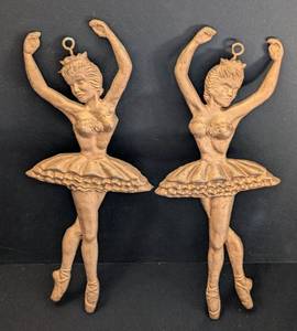 lot 220 image: Pair of Brass Colored Metal Ballerina Wall Hangings