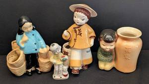 lot 223 image: Vintage Asian Painted Ceramic Vases and Figurine