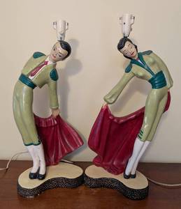 lot 20A image: Large Vintage Chalkware Matador Table Lamp Set