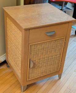 lot 241 image: Blonde Wood and Natural Wicker Side Table