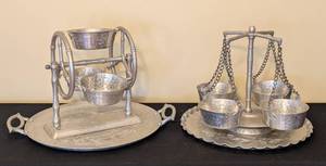 lot 260 image: Vintage Rotating Aluminum Serving Dishes including a Vintage 1960s Hammered Aluminum Lazy Susan Relish or Condiments Server