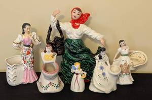 lot 270 image: Vintage Painted Porcelain Lady Vases