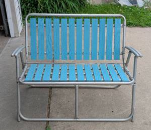 lot 273 image: Painted Wood and Aluminum Outdoor Folding Bench