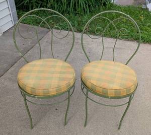 lot 275 image: Pair of Vintage Green Metal and Plaid Accent Chairs