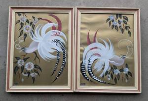 lot 276 image: Pair of Vintage APCO Hand Painted Framed Birds