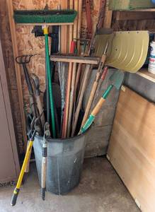 lot 283 image: Assorted Long Handled Yard Tools and Shovels
