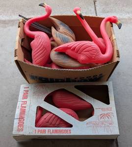lot 301 image: Vintage Pink Plastic Yard Flamingos