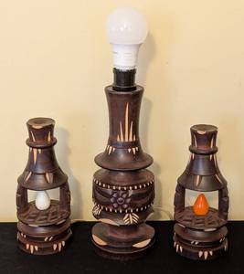 lot 332 image: Three Carved Wood Table Lamps