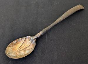 lot 344 image: Wood and Sterling Silver Serving Spoon