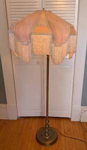 lot 353 image: Brass Floor Lamp with Ornate Fringed Lampshade