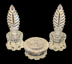 lot 364 image: Pair of Pressed Glass Perfume Bottles and Dresser Box