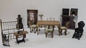 lot 413 image: Metal & Cast Iron Doll Furniture Grouping