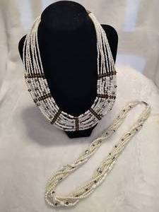 lot 85 image: Two White Beaded Statement Necklaces