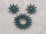 Zuni Style Needlepoint Brooch & Earrings Set