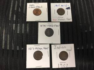lot 113 image: (5) Indian Head Pennies 1890 - 1906 - 1878 - 1907