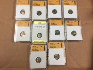 lot 117 image: (10) Roosevelt - Graded Dimes 1971-2007