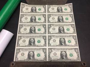 lot 131 image: 2013 Uncut Sheet (10) $1 Dollar Bills - Note how Sequential