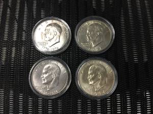 lot 132 image: (4) Eisenhower Dollars - Including 1971 & Bicentennial