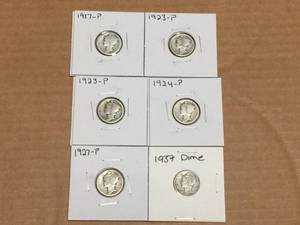(6) Mercury Dimes - 1917-23-24-27-37