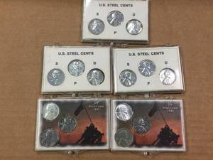 lot 148 image: (5) 1943 Steel Penny - 3 Coin Mint Sets - SPD