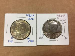 lot 178 image: (2) 1980 Kennedy Half Dollars Stamped - 1960 & 1980