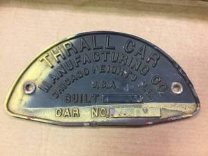 lot 185 image: Vintage Thrall Car Manufacturing Co - Railroad Car - Build Plate