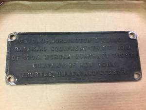 lot 188 image: Vintage Chicago, Burlington & Quincy - Railroad Build Plate