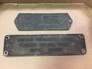lot 190 image: (2) Vintage Metal Railroad Build Plates - GSI & Morgan Guaranty Trust