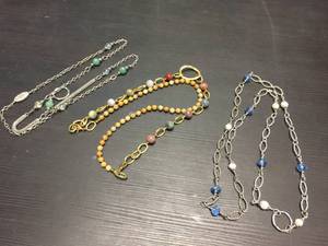 lot 231 image: (3) Lanyard - Jasper & Green Onyx & Fresh Water PearlsBlue Crystal
