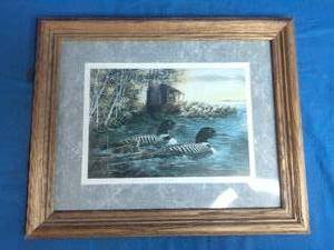 lot 68 image: Donald Blakney Loon Family Art Print-Framed - Signed