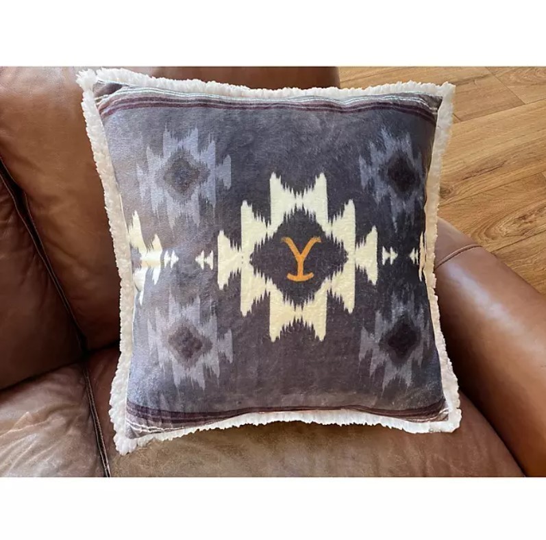 lot 392 image: NEW 2 Pack of Yellowstone Silk Touch Pillows With Sherpa Back, 22 x 22 - Ombre Border