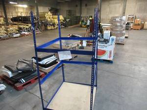 lot 125 image: Adjustable Blue Metal Frame Built to Fit Onto Pallets - Perfect for Projects