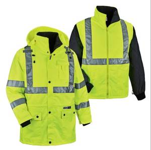 lot 745 image: NEW Ergodyne GloWear 8385 4-in-1 Hi-Vis Winter Jacket Parka - Type R, Class 32 - LIME - XL
