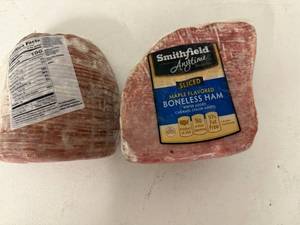 lot 102 image: E. lbs Smithfield Sliced Boneless Ham-Maple Flavored