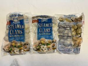 lot 157 image: B. 3x 16oz Steamer Clams in Garlic Butter