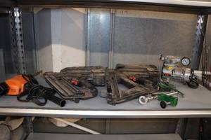 lot 183 image: Assorted Tools - Nailers, Drill, Vises