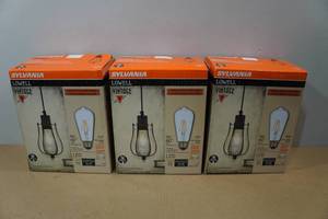 lot 231 image: 3 Sylvania Vintage Style Pendant Lights