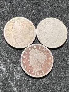 lot 17 image: 3 US LIBERTY NICKELS 1895 96 97