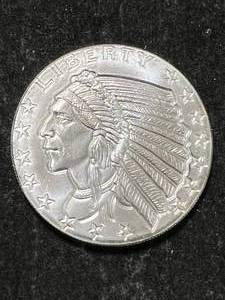 lot 40 image: 1 TROY OZ .999 FINE SILVER INDIAN ROUND