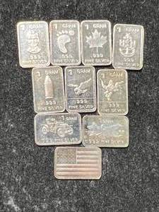 lot 41 image: 10 GRAMS .999 FINE SILVER FRACTIONAL BARS