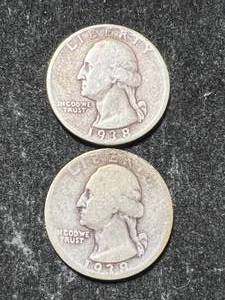 lot 45 image: 2 US WASHINGTON QUARTERS 1938P-S