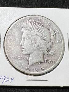lot 52 image: 1924 US PEACE SILVER DOLLAR