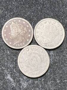lot 68 image: 3 US LIBERTY NICKELS 1901 02 03