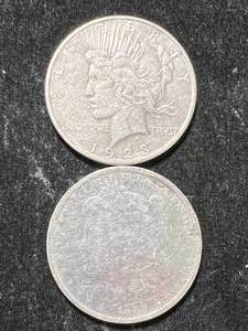 lot 70 image: 1889 US MORGAN SILVER DOLLAR WITH 1923 PEACE DOLLAR