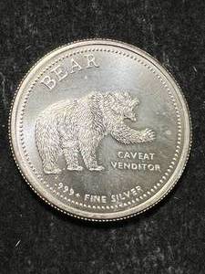 lot 86 image: 1 TROY OZ .999 FINE SILVER BEARBULL ROUND